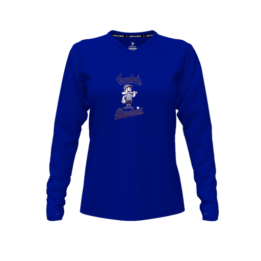 [CUS-DFW-TEES-PER-VNK-LSL-RYL-FYXS-LOGO3] Performance T-Shirt (Female Youth XS, Royal, V Neck, Logo 3, Long Sleeve)