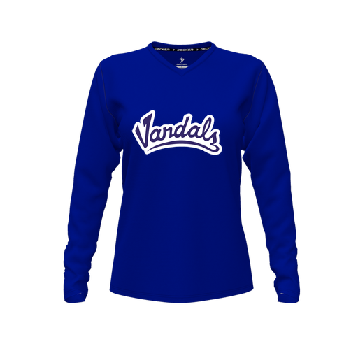 [CUS-DFW-TEES-CMF-VNK-LSL-RYL-FYXS-LOGO1] Decker Comfort T-Shirt (Female Youth XS, Royal, V Neck, Logo 1, Long Sleeve)
