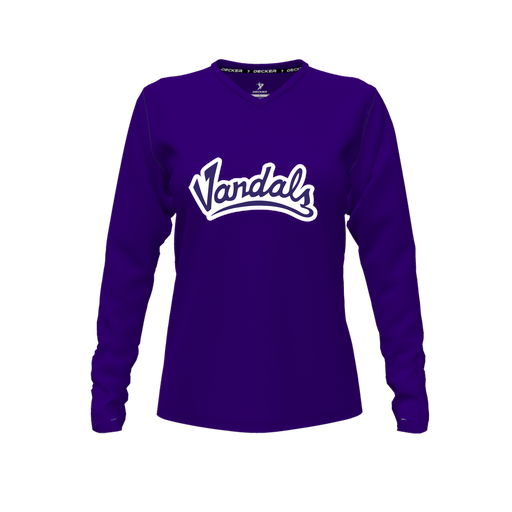 [CUS-DFW-TEES-CMF-VNK-LSL-PUR-FYXS-LOGO1] Decker Comfort T-Shirt (Female Youth XS, Purple, V Neck, Logo 1, Long Sleeve)
