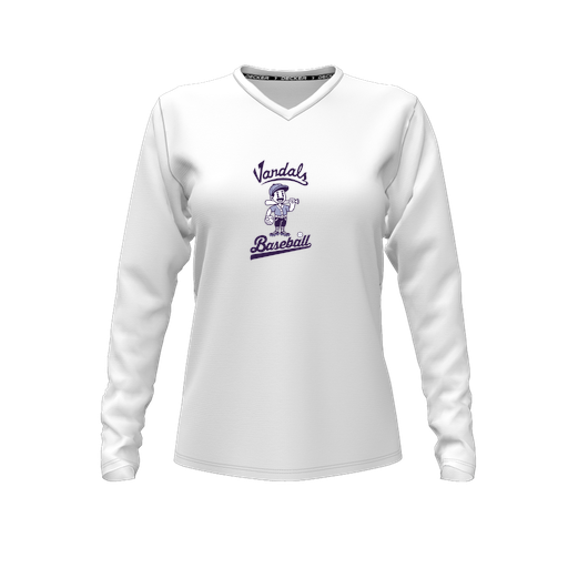 [CUS-DFW-TEES-PER-VNK-LSL-WHT-FYXS-LOGO3] Performance T-Shirt (Female Youth XS, White, V Neck, Logo 3, Long Sleeve)