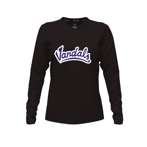 [CUS-DFW-TEES-PER-VNK-LSL-BLK-FYXS-LOGO1] Decker Performance T-Shirt (Female Youth XS, Black, V Neck, Logo 1, Long Sleeve)