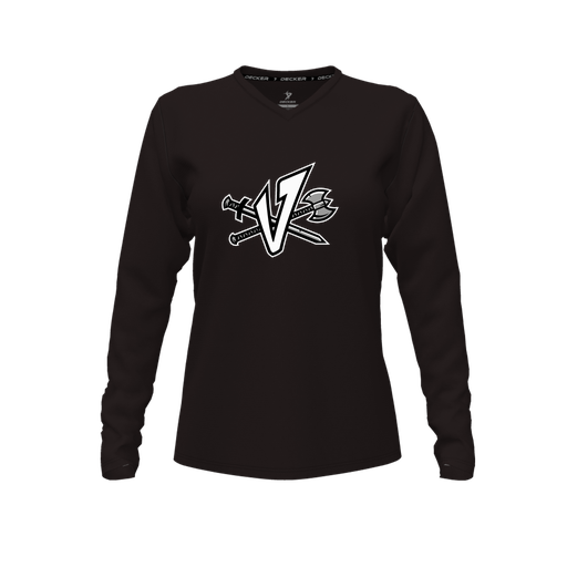 [CUS-DFW-TEES-PER-VNK-LSL-BLK-FYXS-LOGO2] Decker Performance T-Shirt (Female Youth XS, Black, V Neck, Logo 2, Long Sleeve)