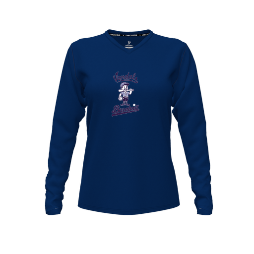 [CUS-DFW-TEES-PER-VNK-LSL-NVY-FYXS-LOGO3] Decker Performance T-Shirt (Female Youth XS, Navy, V Neck, Logo 3, Long Sleeve)