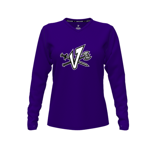 [CUS-DFW-TEES-PER-VNK-LSL-PUR-FYXS-LOGO2] Decker Performance T-Shirt (Female Youth XS, Purple, V Neck, Logo 2, Long Sleeve)