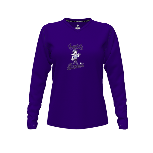 [CUS-DFW-TEES-PER-VNK-LSL-PUR-FYXS-LOGO3] Decker Performance T-Shirt (Female Youth XS, Purple, V Neck, Logo 3, Long Sleeve)