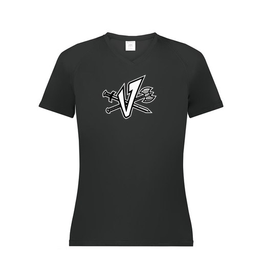 [2792.080.XS-LOGO2] Ladies Smooth Sport V-Neck T-Shirt (Female Adult XS, Black, Logo 2)