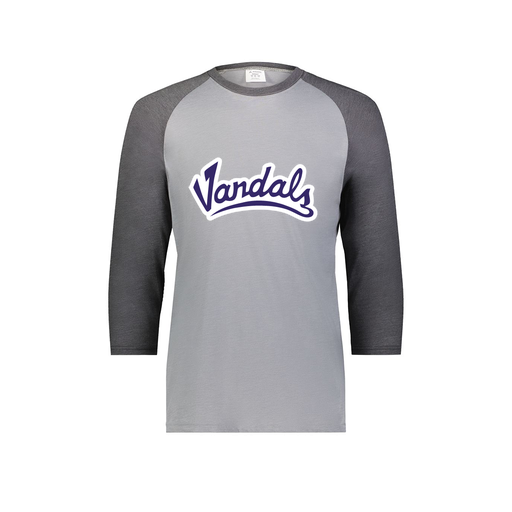 [6879.30V.S-LOGO1] Men's Vintage 3/4 Sleeve T-Shirt (Adult S, Gray, Logo 1)